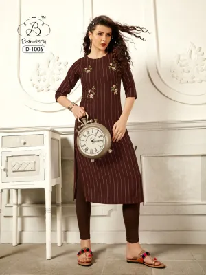 Banwery Fashion Presents Pannu Rayon Embroidery Work Daily Wear Kurtis Collection