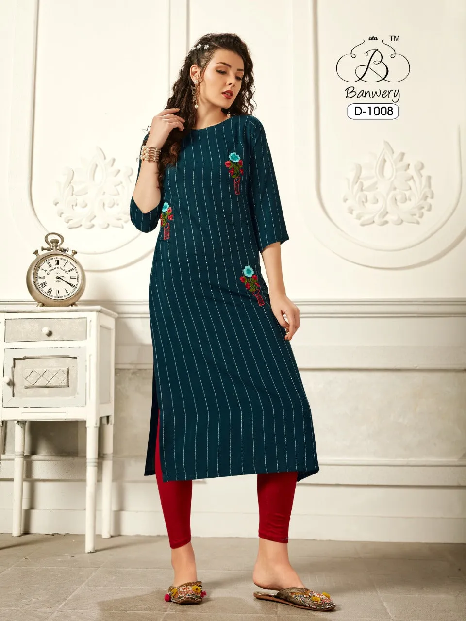 Banwery Fashion Presents Pannu Rayon Embroidery Work Daily Wear Kurtis Collection