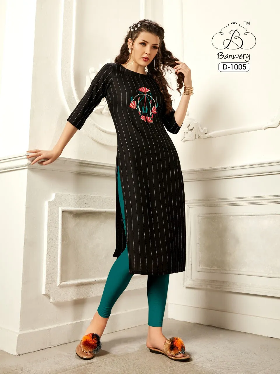 Banwery Fashion Presents Pannu Rayon Embroidery Work Daily Wear Kurtis Collection
