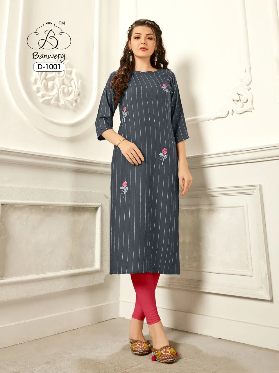 Banwery Fashion Presents Pannu Rayon Embroidery Work Daily Wear Kurtis Collection