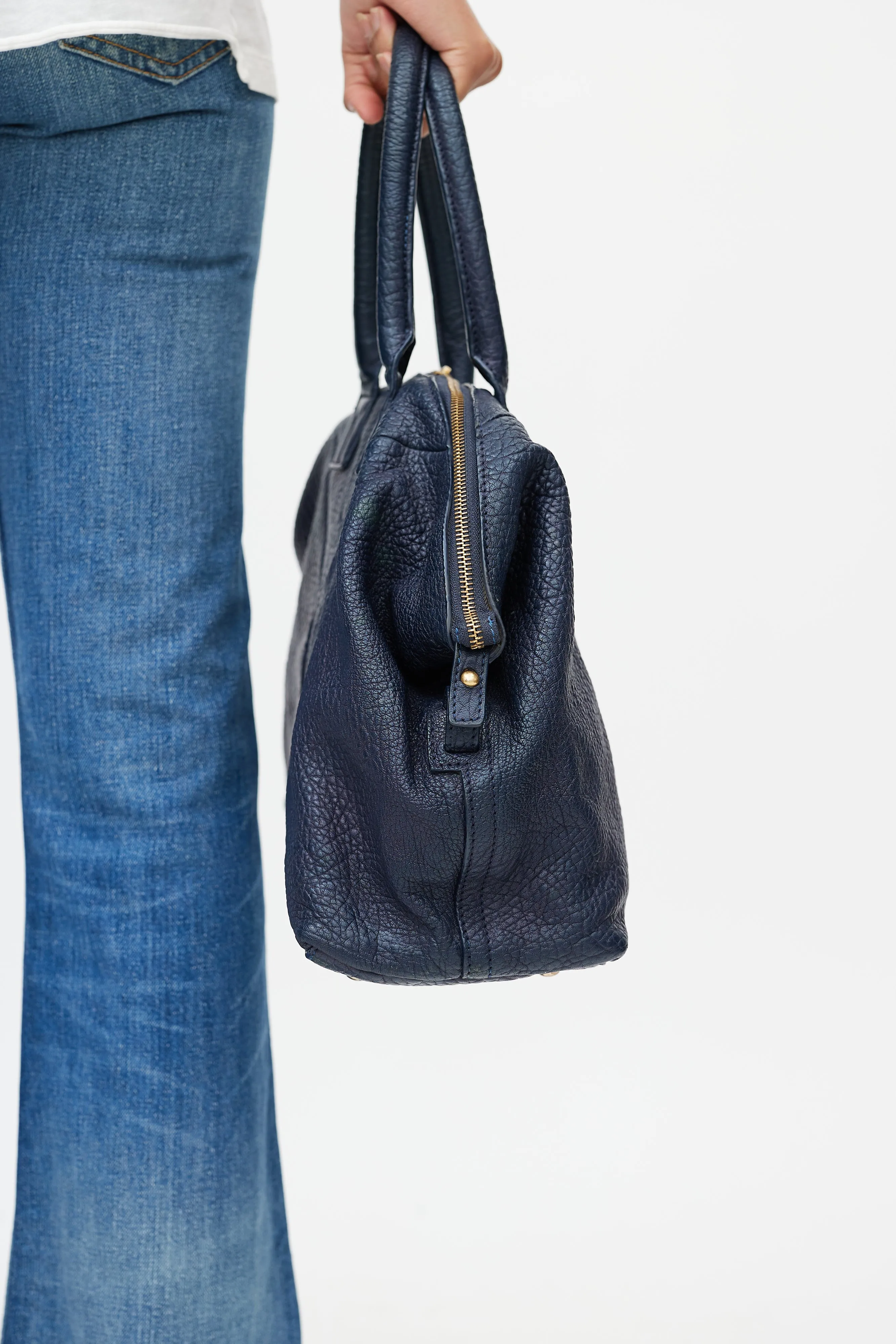 Blue Leather Easy Y Satchel Handbag