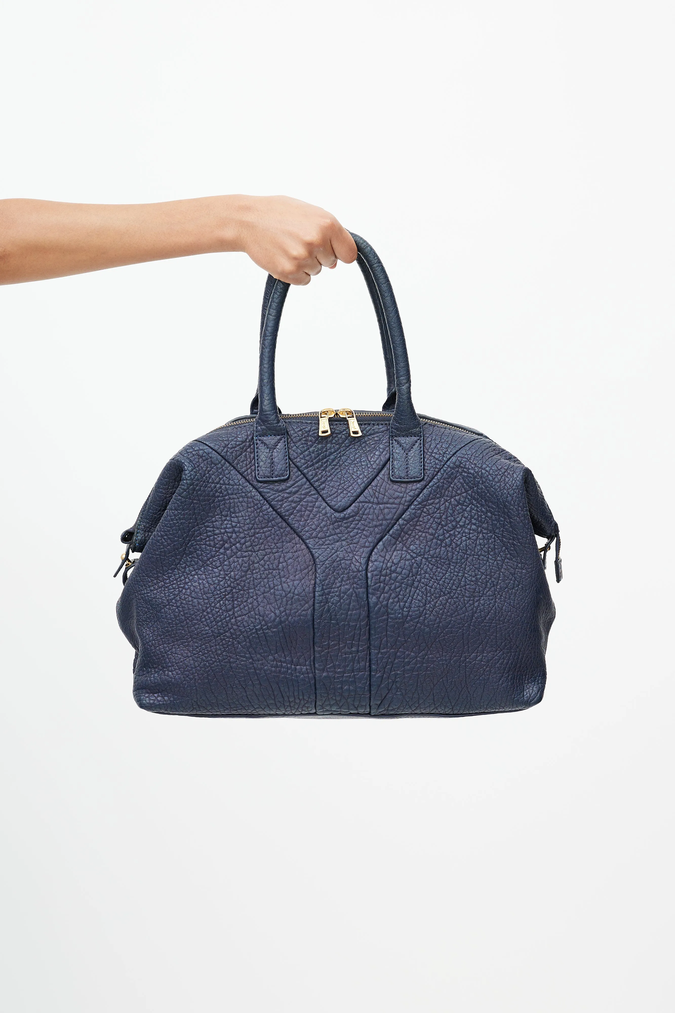 Blue Leather Easy Y Satchel Handbag