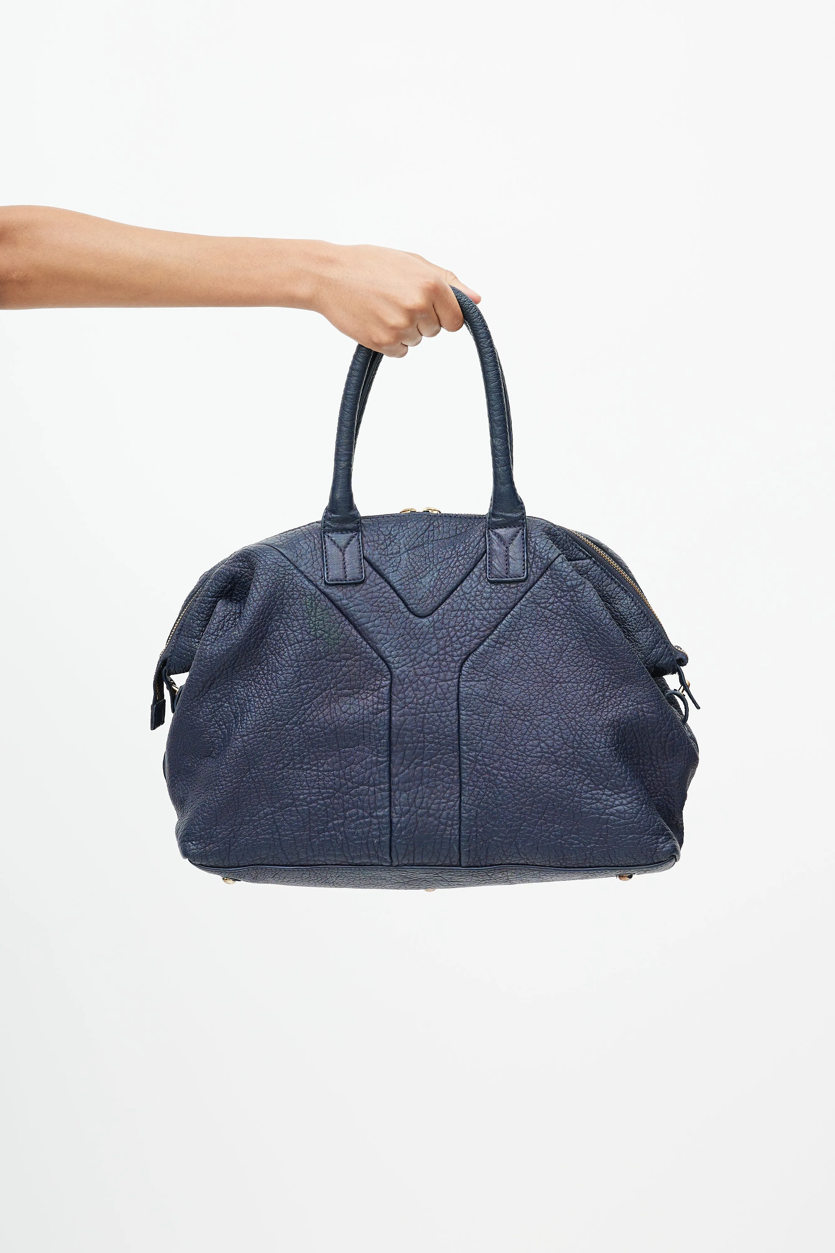 Blue Leather Easy Y Satchel Handbag