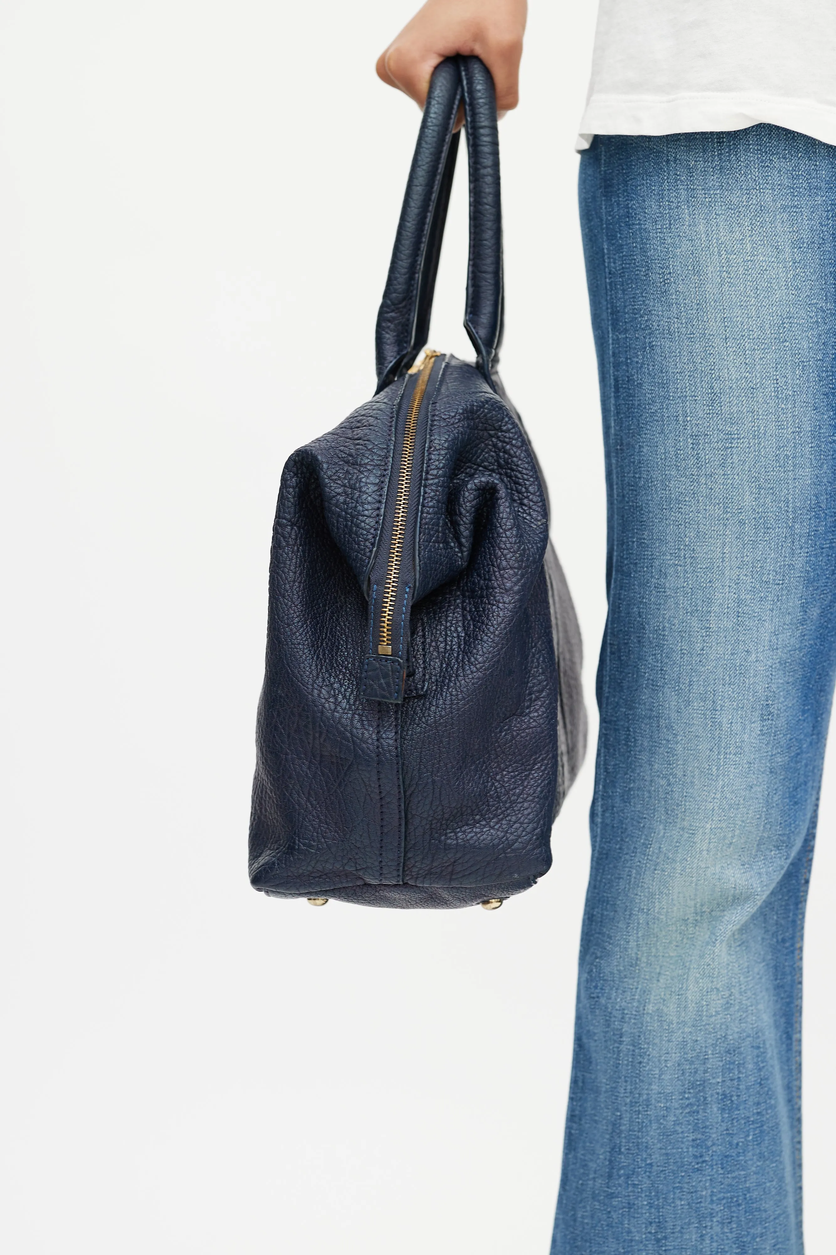 Blue Leather Easy Y Satchel Handbag
