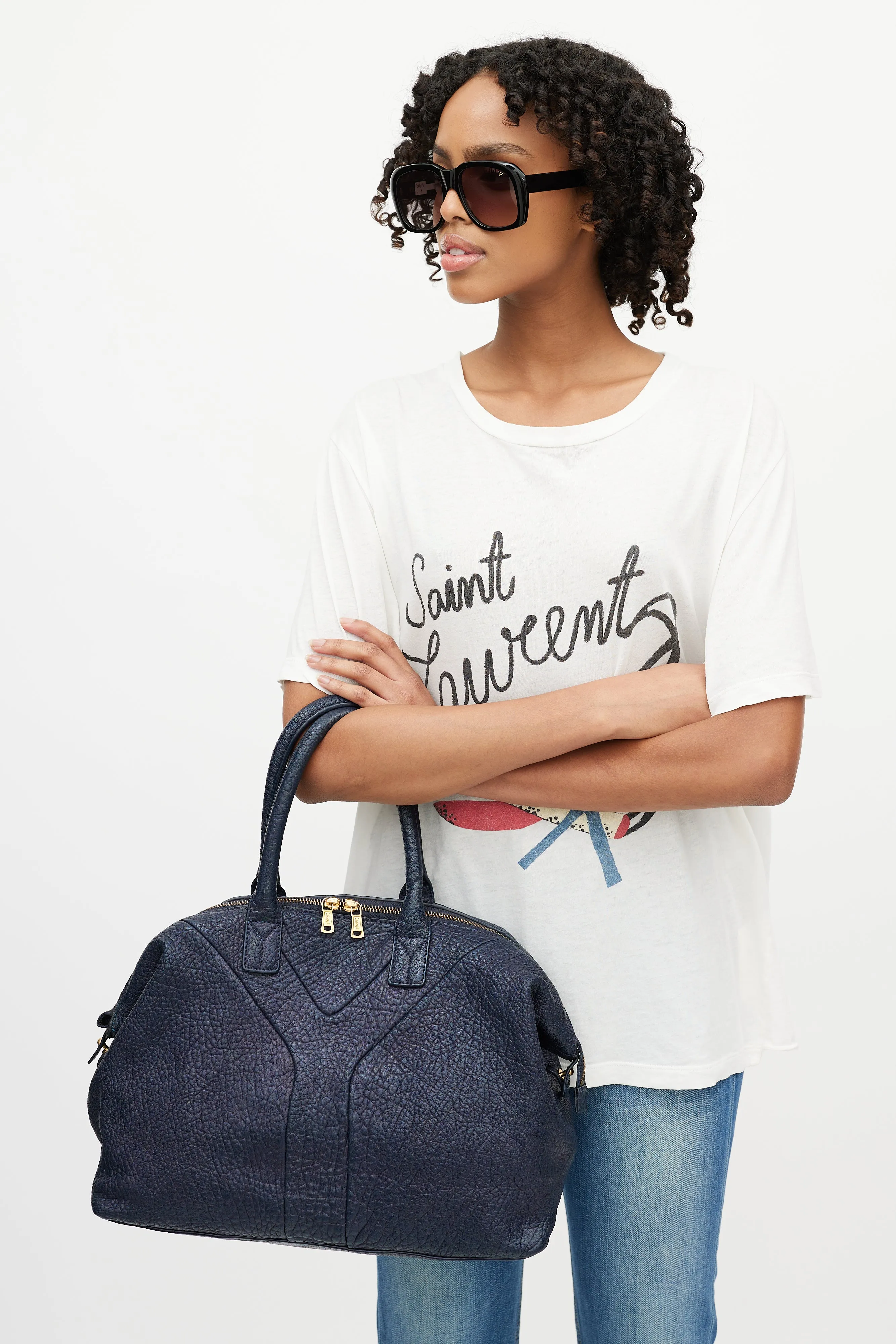 Blue Leather Easy Y Satchel Handbag