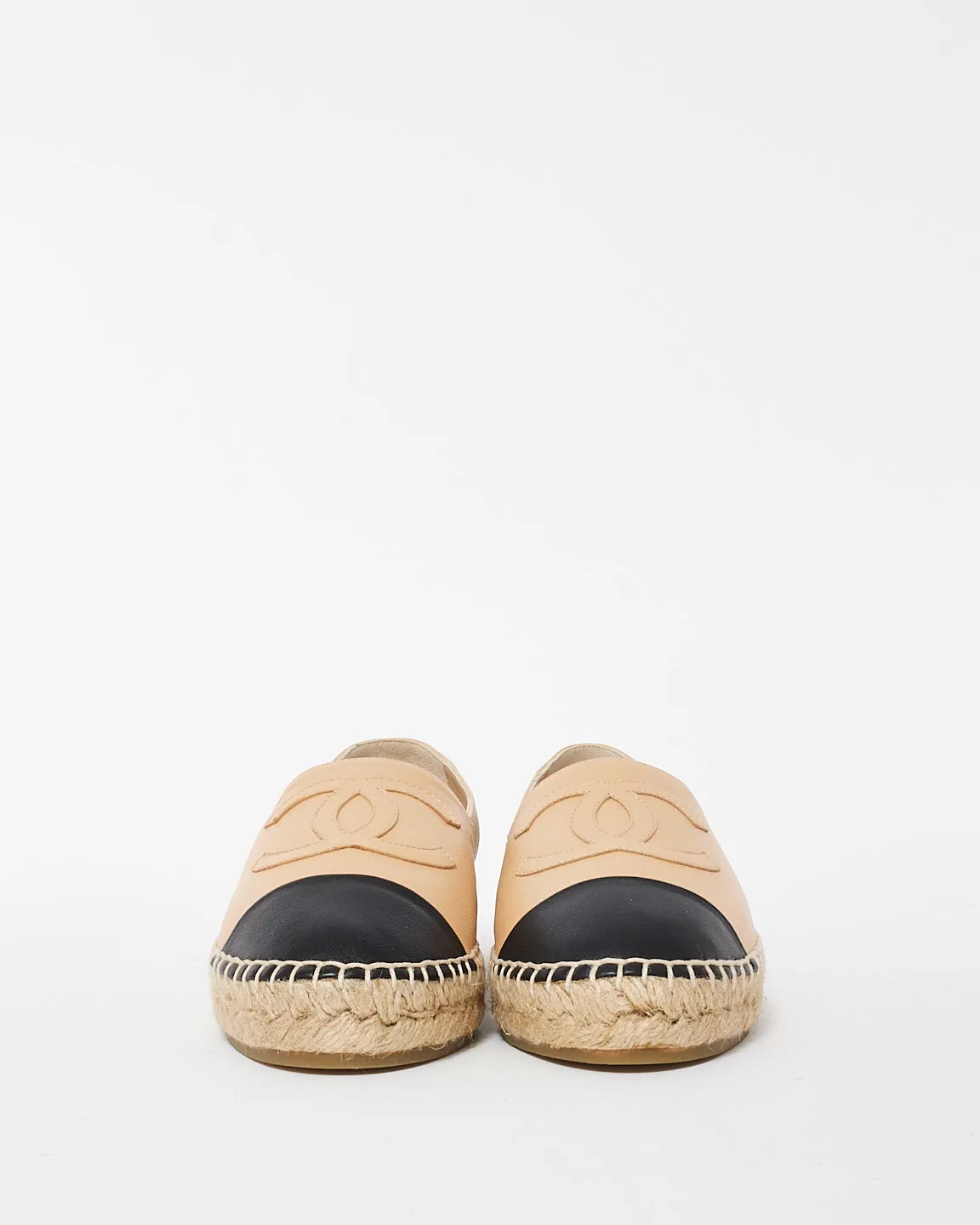 Chanel Beige Leather CC Logo Espadrilles - 38