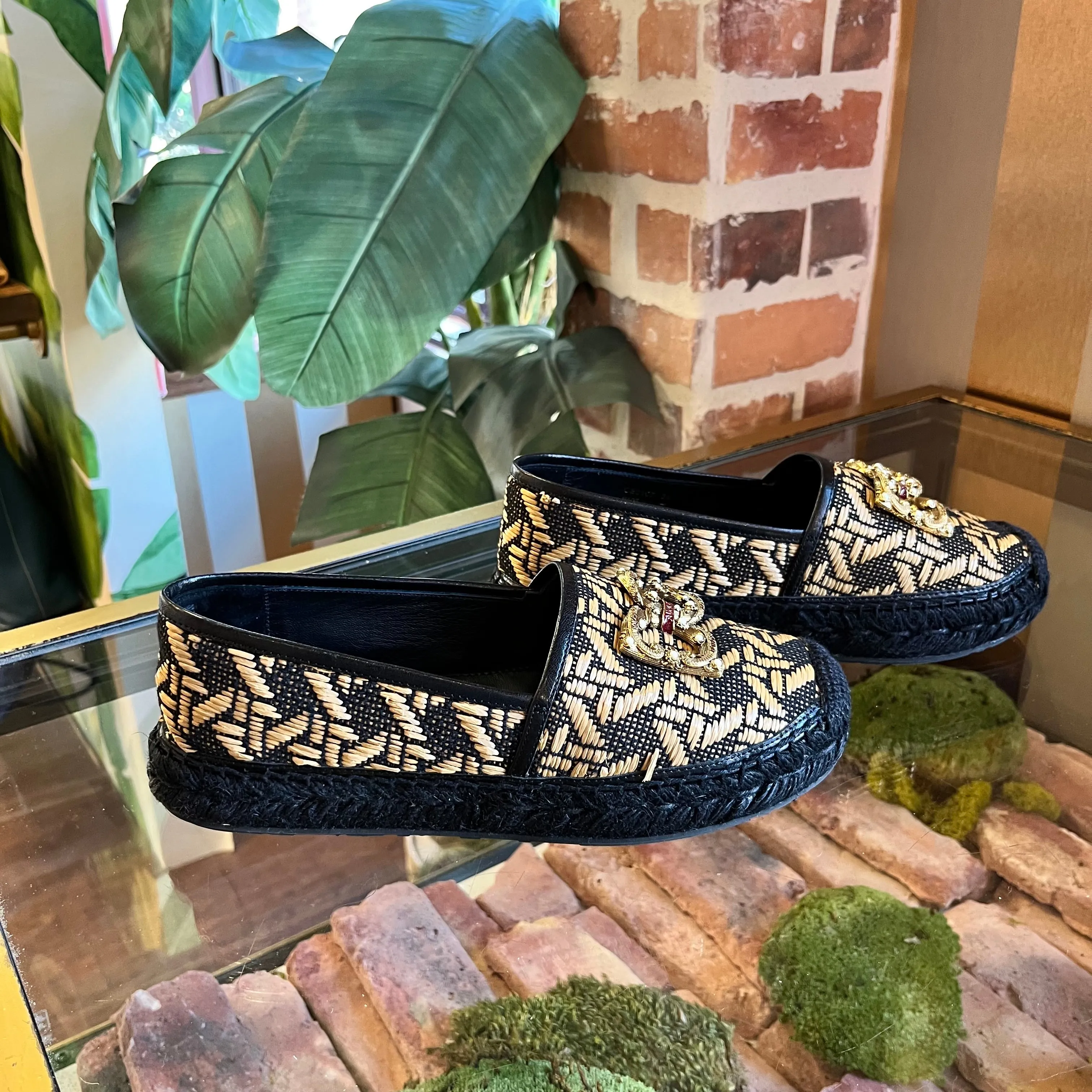DOLCE & GABBANA Black and Tan Espadrilles 39