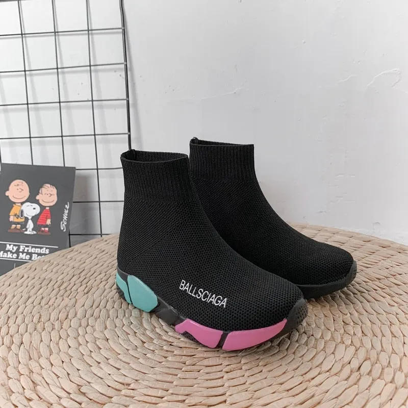 High Top Children School Shoes Socks Shoes Black Designer Girls Boy Sport Running Sneakers