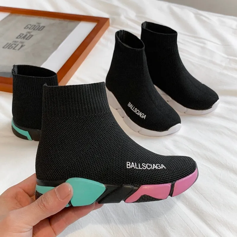 High Top Children School Shoes Socks Shoes Black Designer Girls Boy Sport Running Sneakers