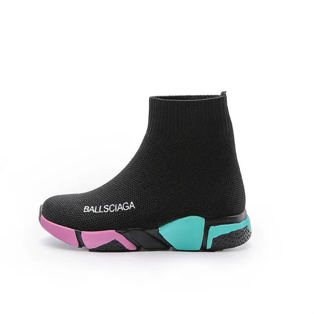 High Top Children School Shoes Socks Shoes Black Designer Girls Boy Sport Running Sneakers