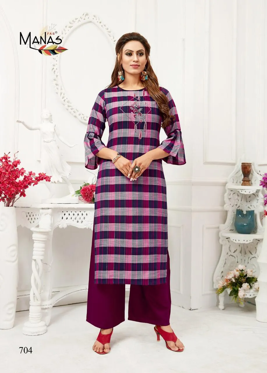 Manas Presents Checks Plazzo Rayon Daily Wear Kurtis Collection