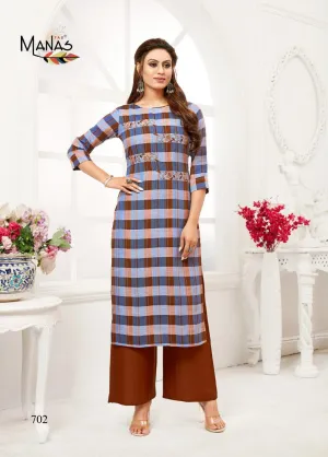 Manas Presents Checks Plazzo Rayon Daily Wear Kurtis Collection