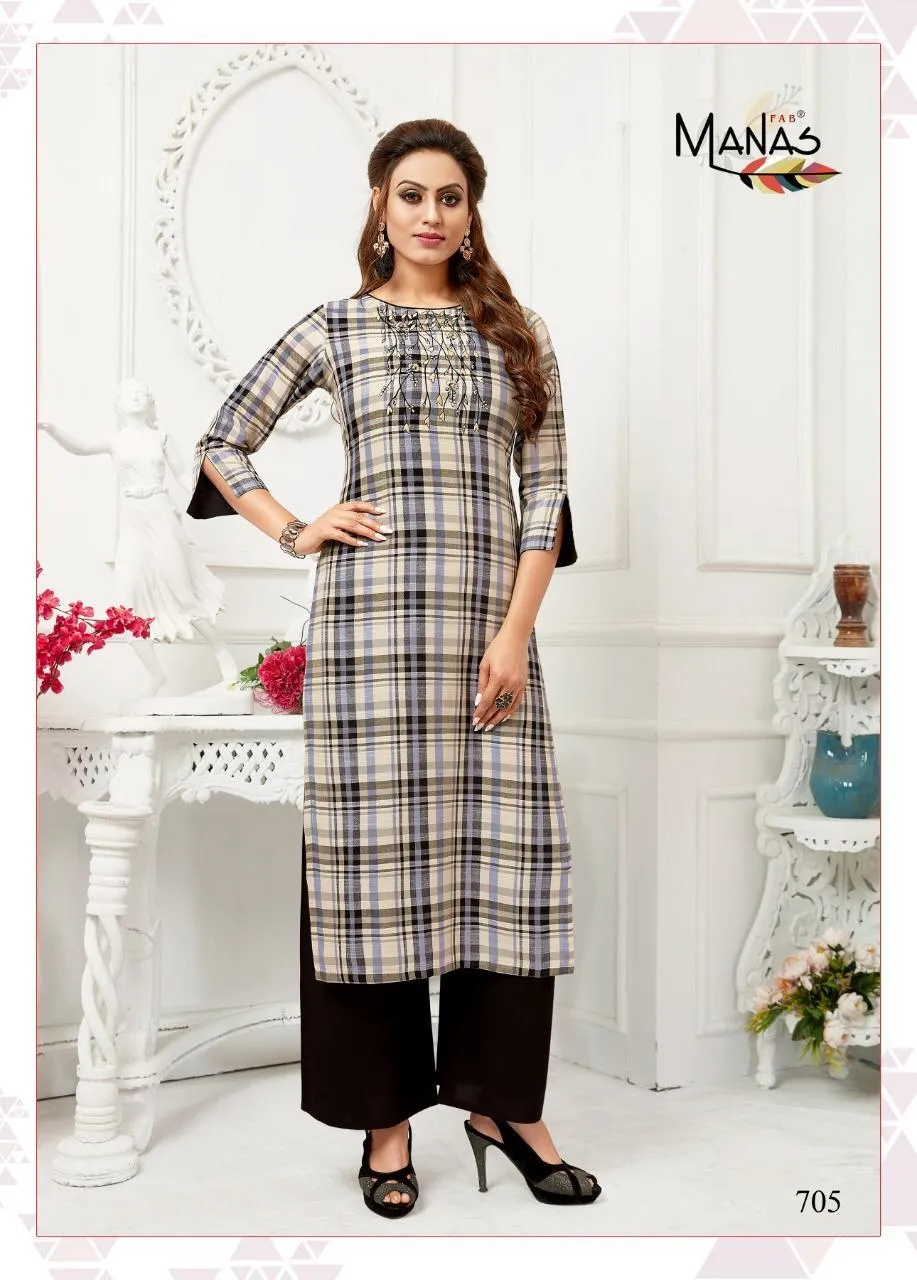 Manas Presents Checks Plazzo Rayon Daily Wear Kurtis Collection