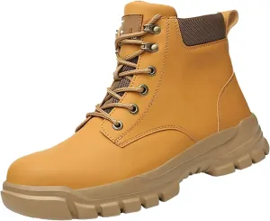 Mens Work Boots Steel Toe Hiking Sneakers Shoes Warm Fur Lined Women Safety Toe Shoes Insulated Waterproof Outdoor Shoes Leather Comfortable Hike Grounded Footwear