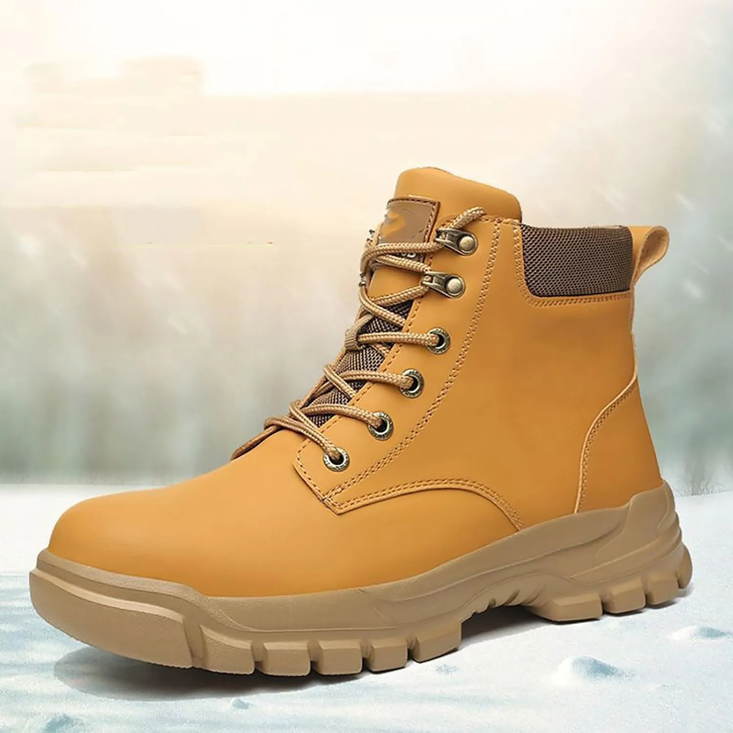 Mens Work Boots Steel Toe Hiking Sneakers Shoes Warm Fur Lined Women Safety Toe Shoes Insulated Waterproof Outdoor Shoes Leather Comfortable Hike Grounded Footwear
