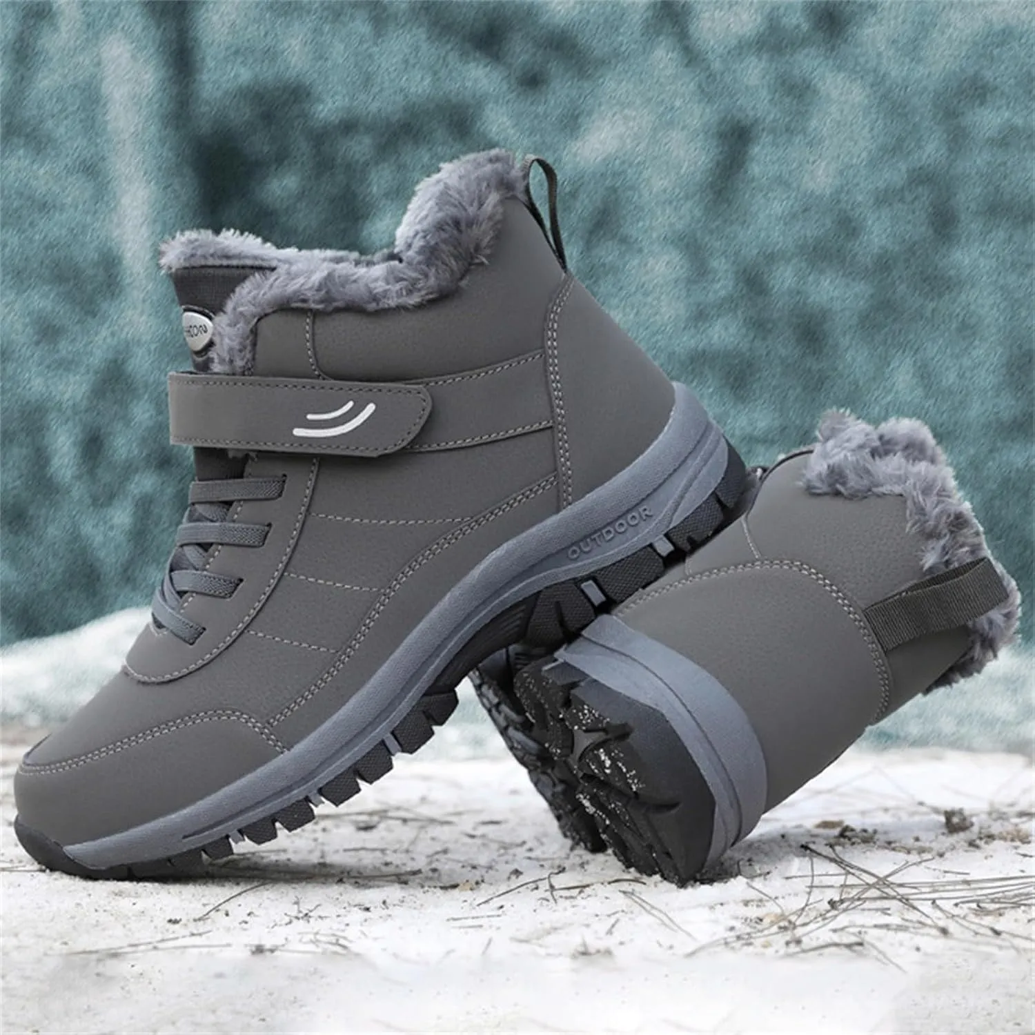 Mens Work Boots Steel Toe Hiking Sneakers Shoes Warm Fur Lined Women Safety Toe Shoes Insulated Waterproof Outdoor Shoes Leather Comfortable Hike Grounded Footwear