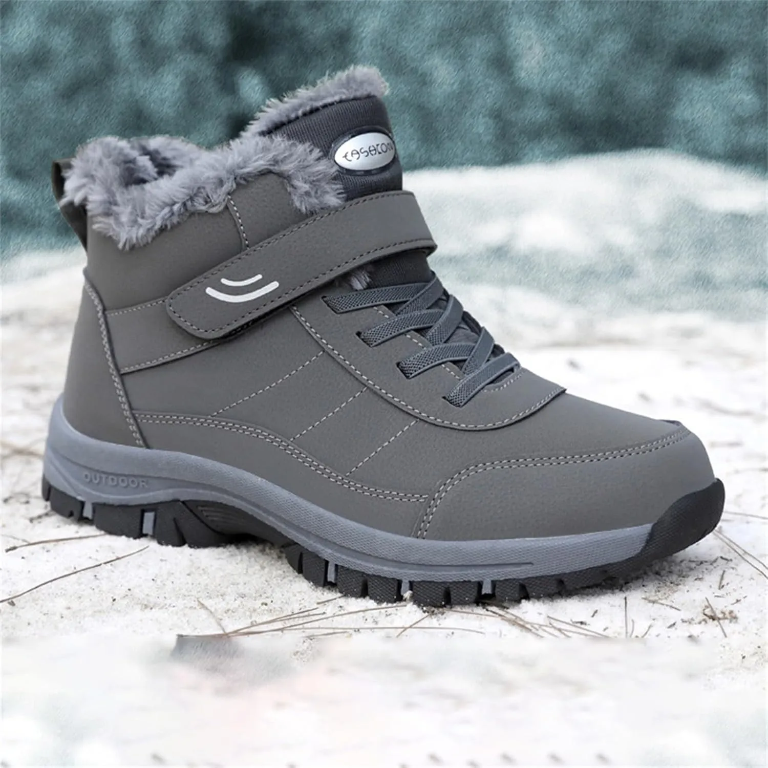 Mens Work Boots Steel Toe Hiking Sneakers Shoes Warm Fur Lined Women Safety Toe Shoes Insulated Waterproof Outdoor Shoes Leather Comfortable Hike Grounded Footwear