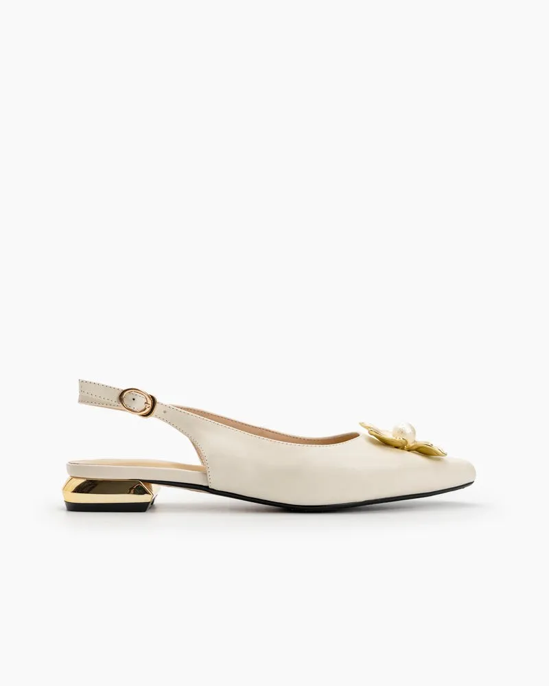 Pearl & Floral Decor Slingback Sandals