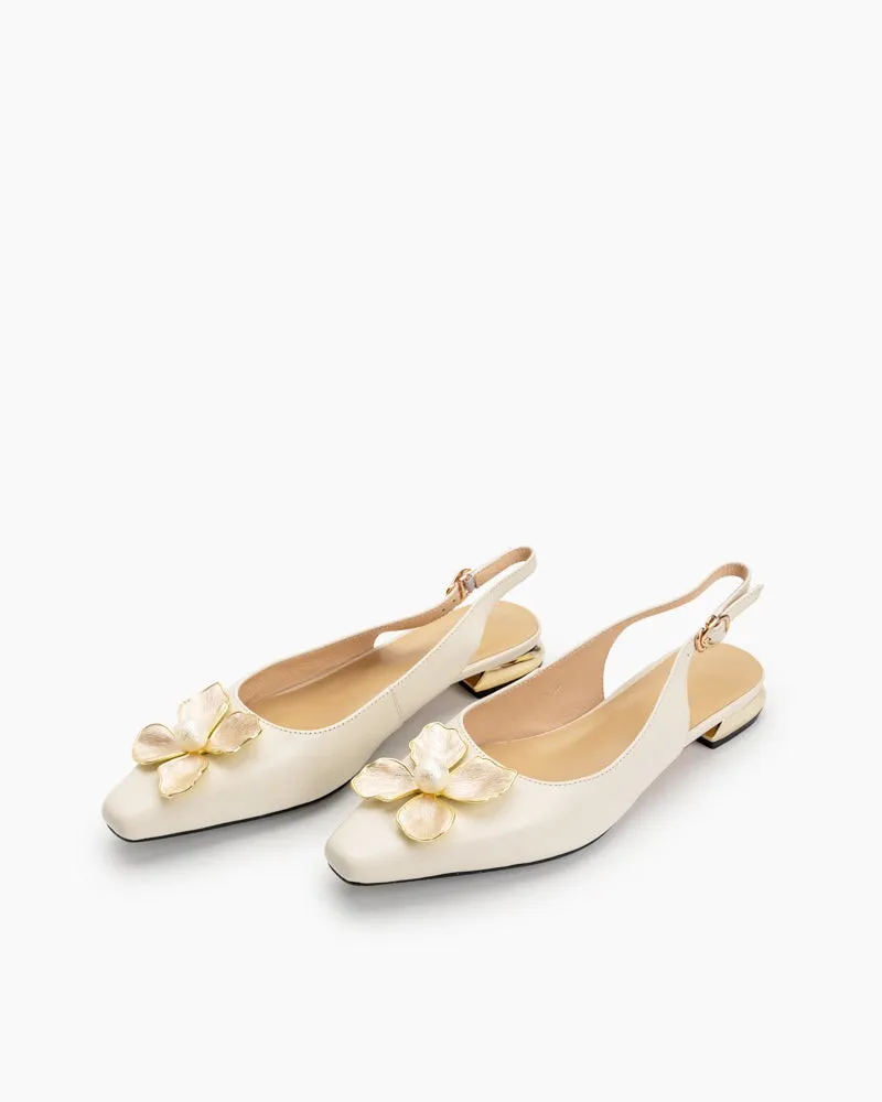 Pearl & Floral Decor Slingback Sandals
