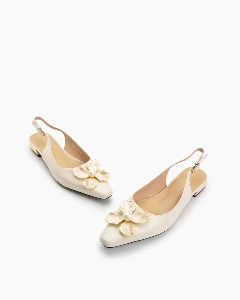 Pearl & Floral Decor Slingback Sandals