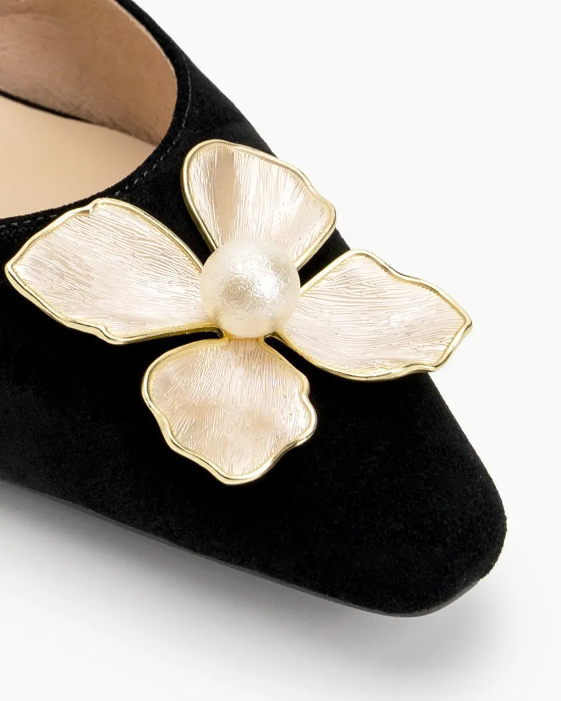 Pearl & Floral Decor Slingback Sandals