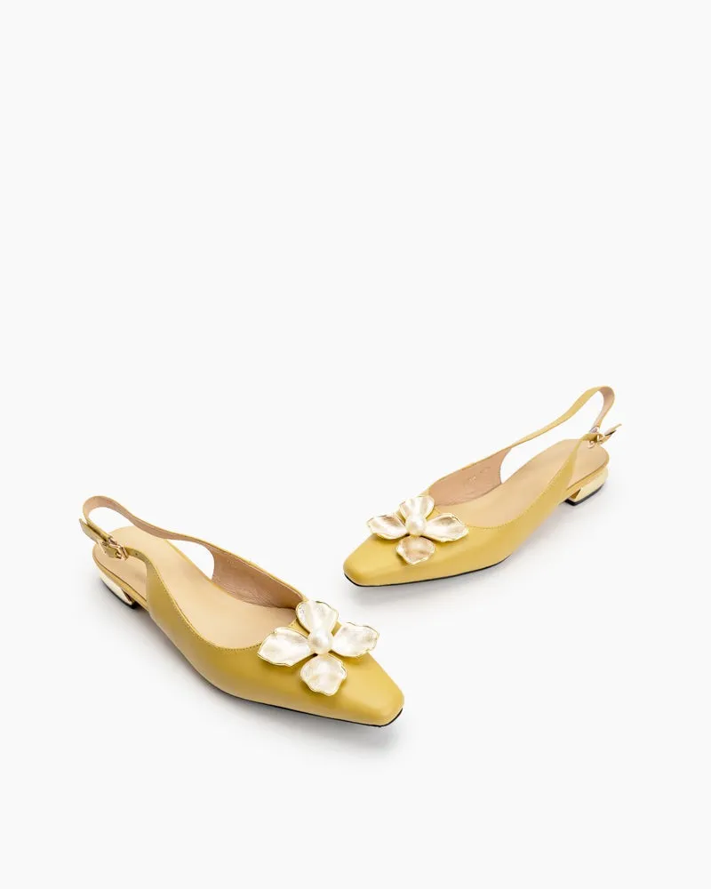 Pearl & Floral Decor Slingback Sandals