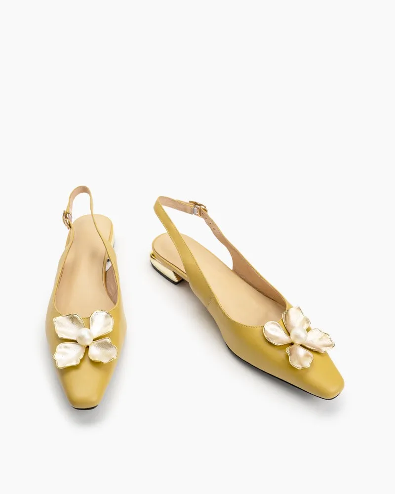Pearl & Floral Decor Slingback Sandals
