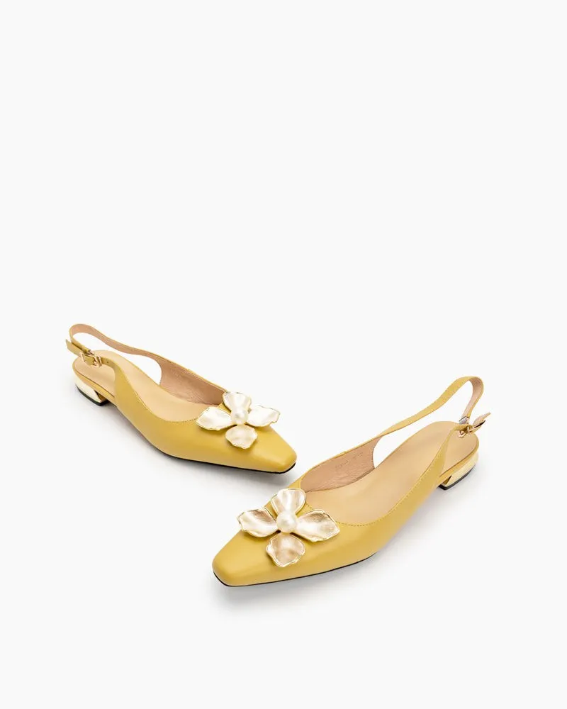 Pearl & Floral Decor Slingback Sandals
