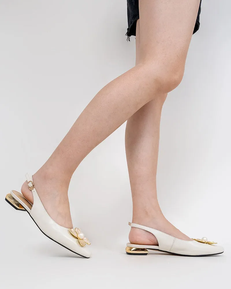 Pearl & Floral Decor Slingback Sandals