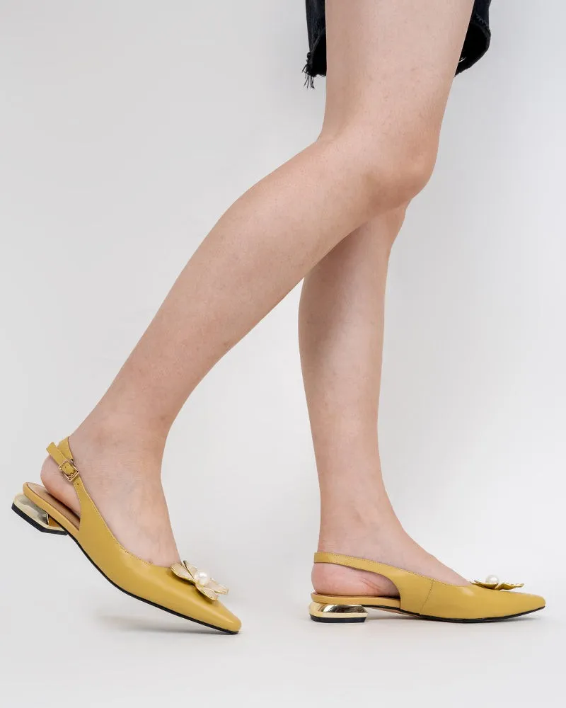 Pearl & Floral Decor Slingback Sandals