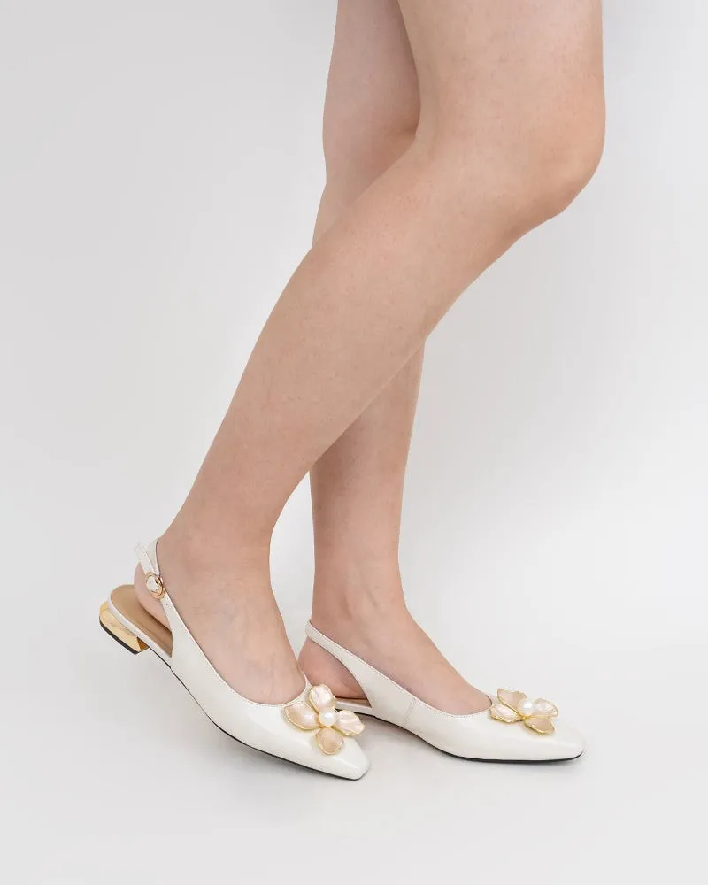 Pearl & Floral Decor Slingback Sandals