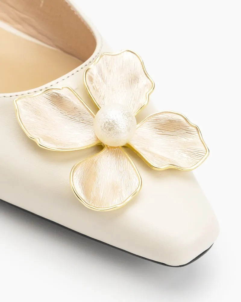 Pearl & Floral Decor Slingback Sandals
