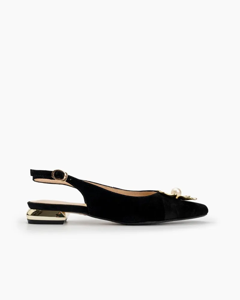 Pearl & Floral Decor Slingback Sandals