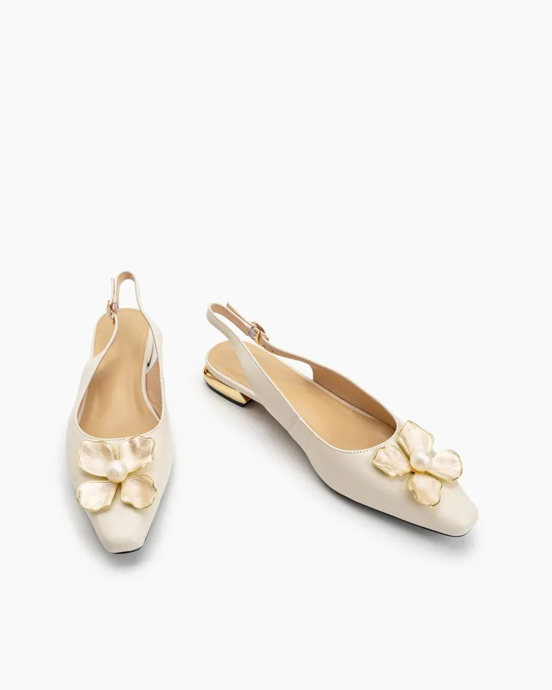 Pearl & Floral Decor Slingback Sandals