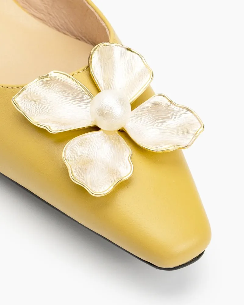 Pearl & Floral Decor Slingback Sandals