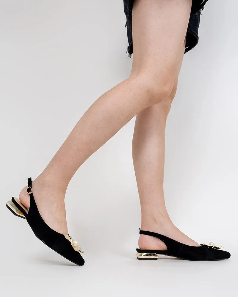 Pearl & Floral Decor Slingback Sandals