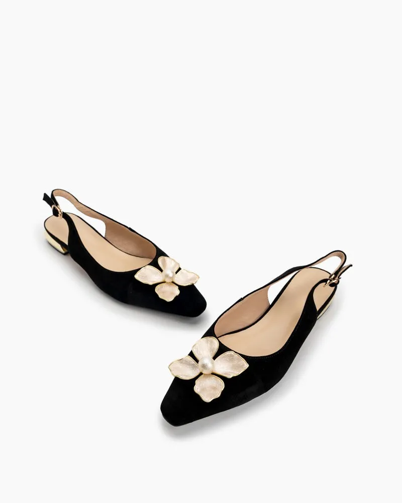 Pearl & Floral Decor Slingback Sandals